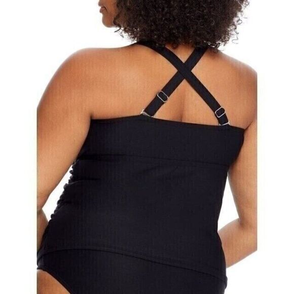 Birdsong ECO ONYX‎ Plus Size 20W Shirred Ruched Underwire Tankini Swim Top Black - Picture 2 of 11